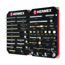 Exhibidor con jaladeras y perillas, 2 tableros, HERMEX