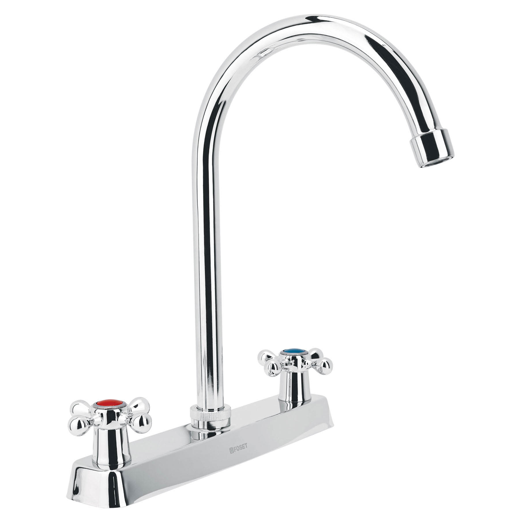 Mezcladora 8" fregadero cromo, cuello curvo, cruceta, BASIC
