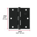 Bisagra cuadrada 3-1/2", negro mate, cabeza plana, BASIC