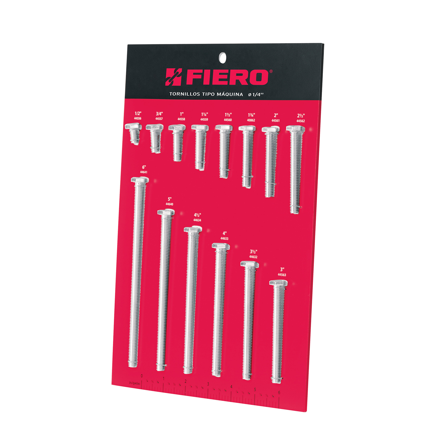 Exhibidor FIERO con tornillos tipo máquina, 1/4"
