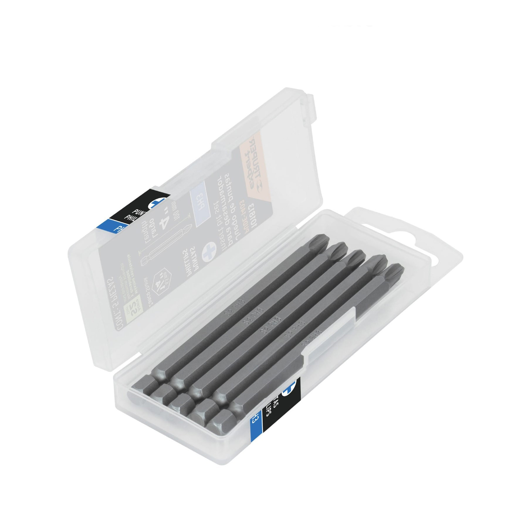 Estuche con 5 puntas de cruz PH3 largo 4", TRUPER EXPERT