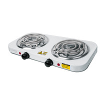 Parrilla eléctrica 2 quemadores en espiral, blanca, BASIC