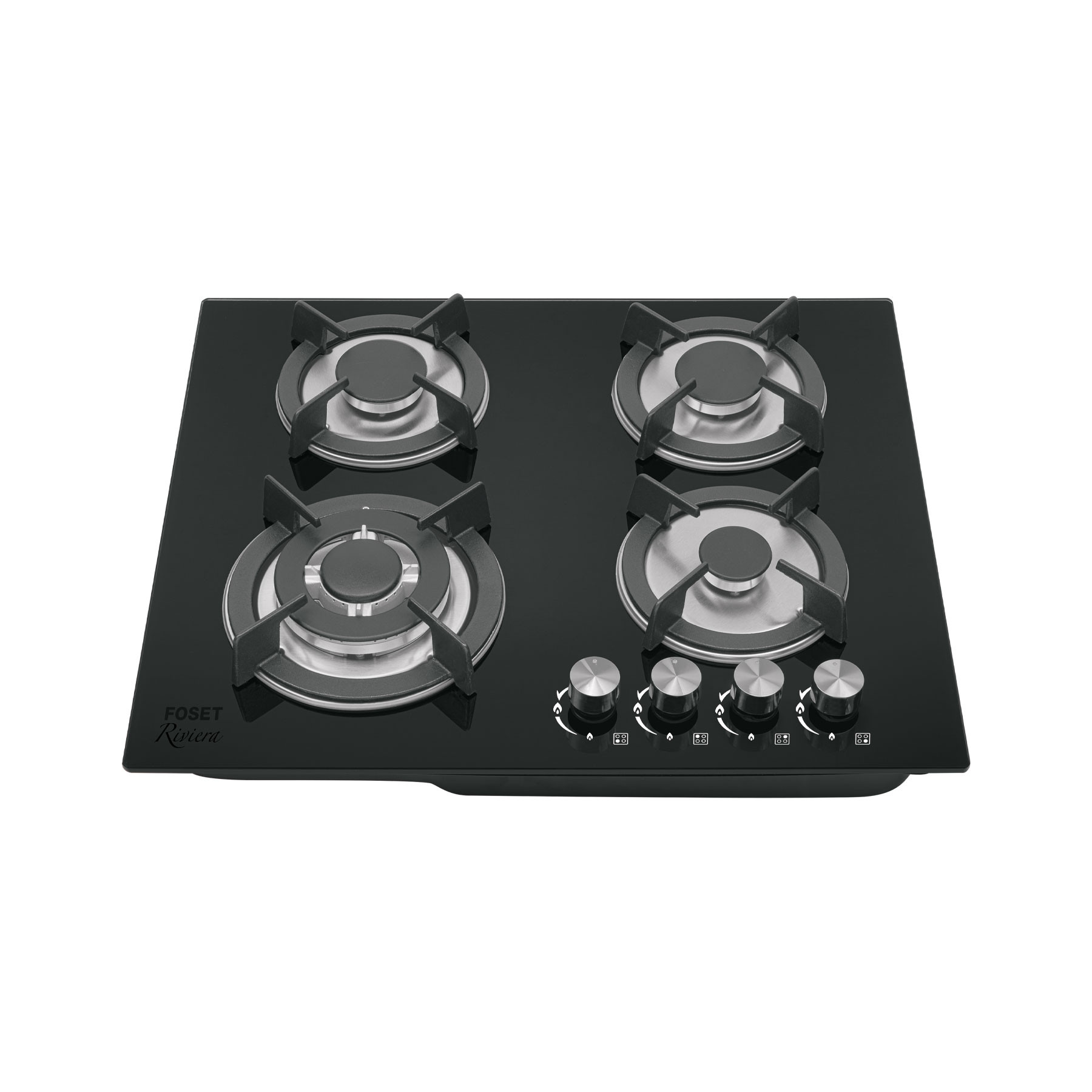 Parrilla gas empotrable 60cm, 4 quem, vidrio negro, RIVIERA