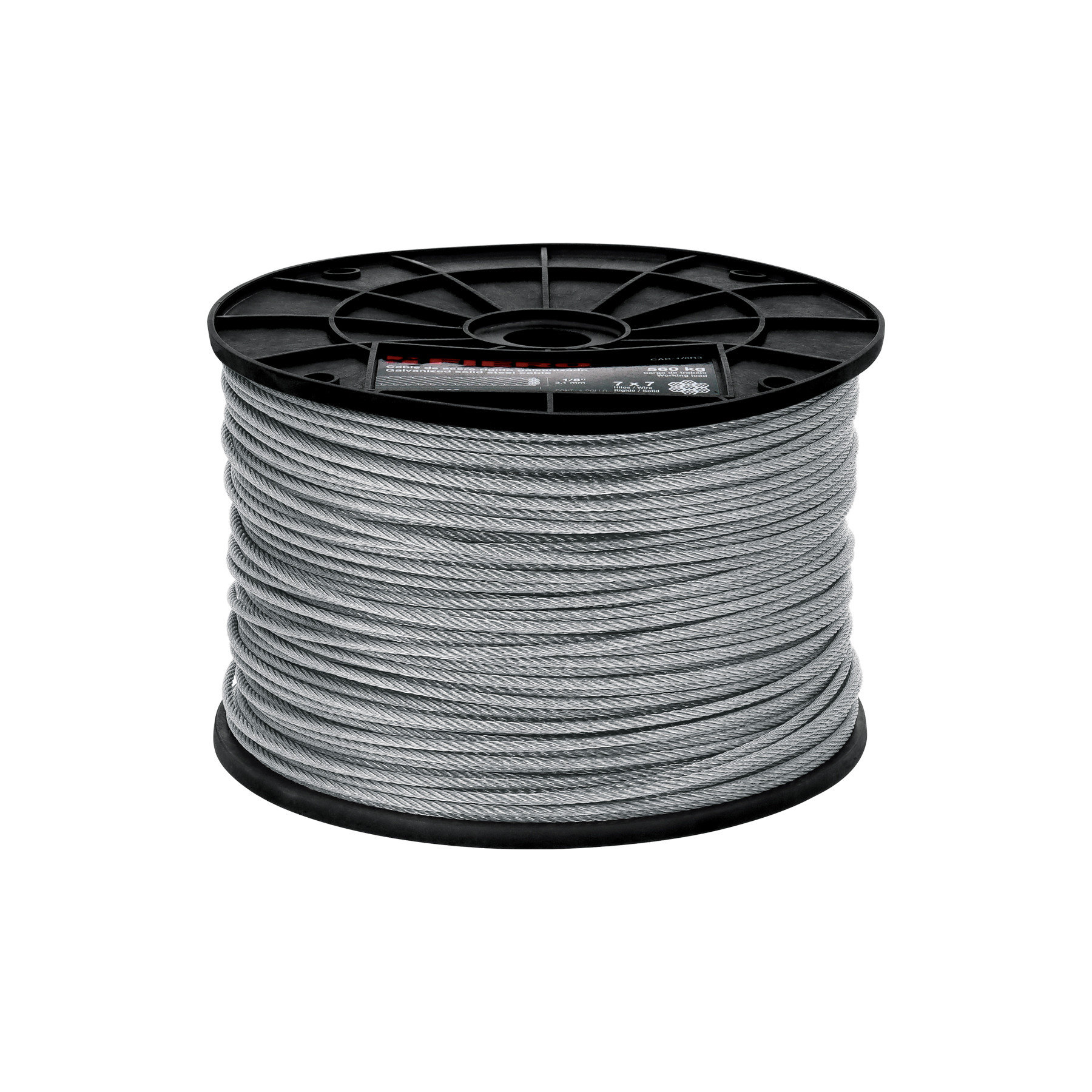 Metro de cable rígido 1/8" de acero 7x7 hilos, 300 m, FIERO