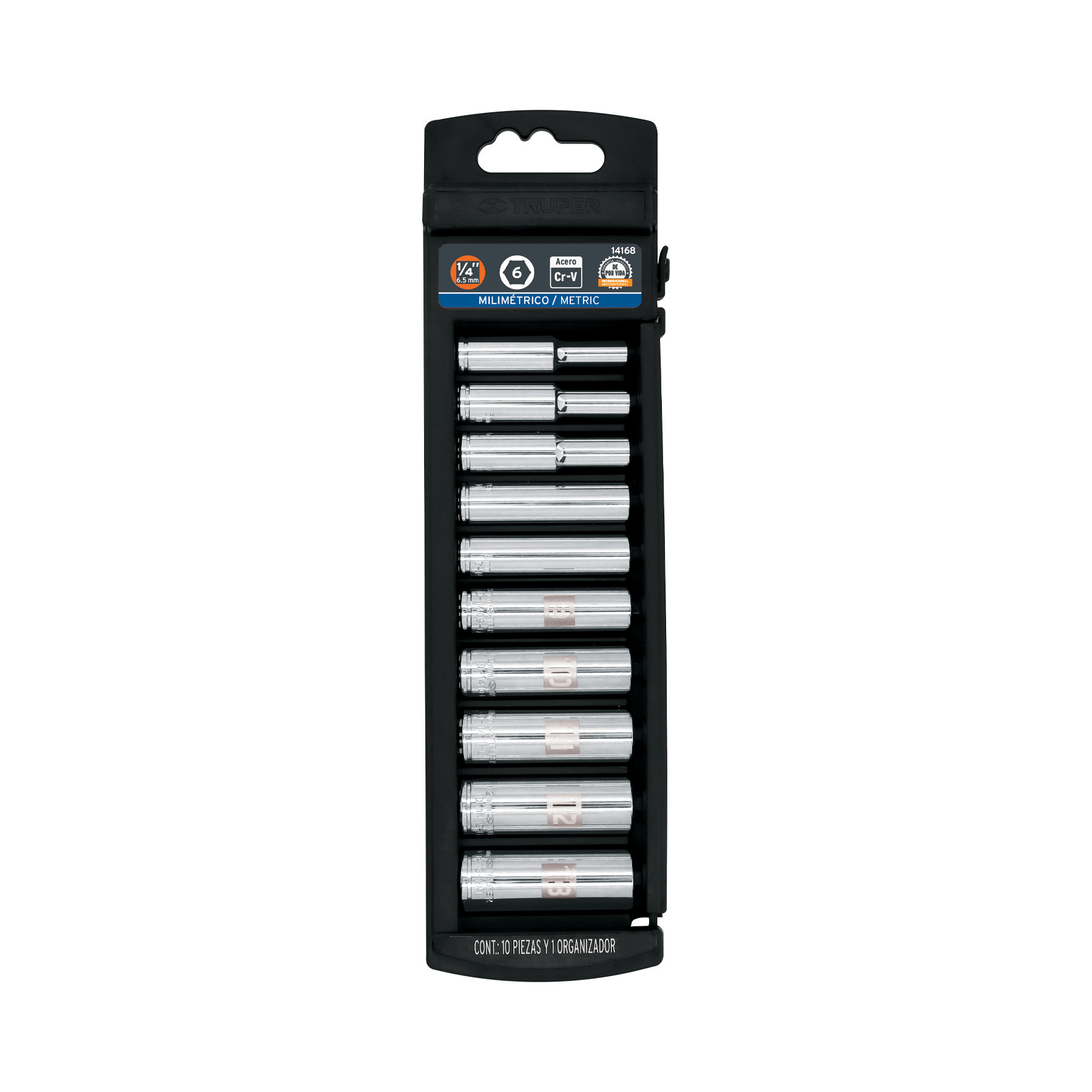 Juego de 10 dados largos cuadro 1/4" mm, TRUPER