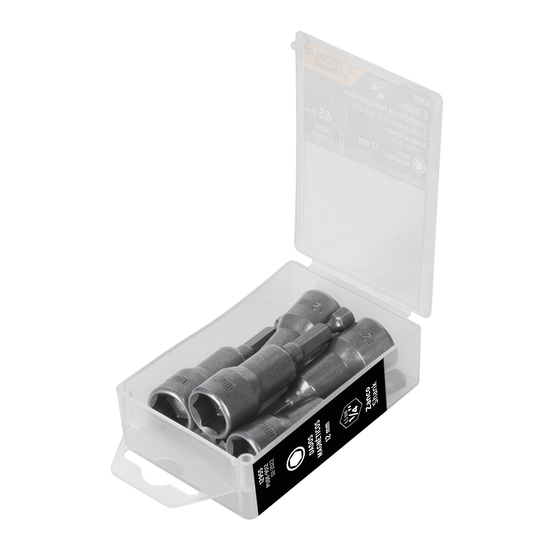 Estuche con 5 dados magnéticos de 12 mm largo 2-1/2", EXPERT