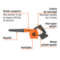 Sopladora para taller, 20V, 1 batería 2Ah, TRUPER PRO