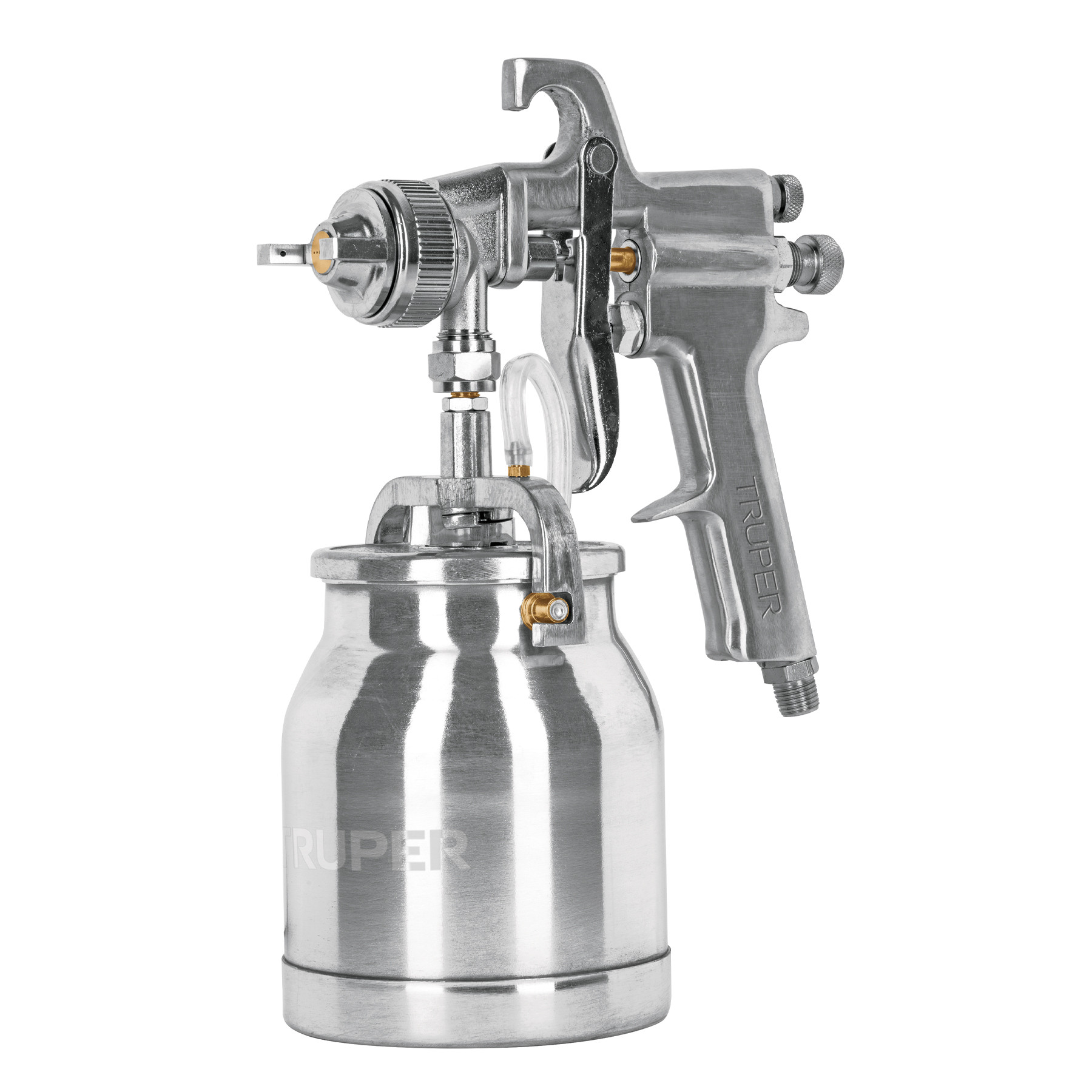 Pistola p/pintar succión HVHP vaso alum, 1.8mm, 2 vál TRUPER