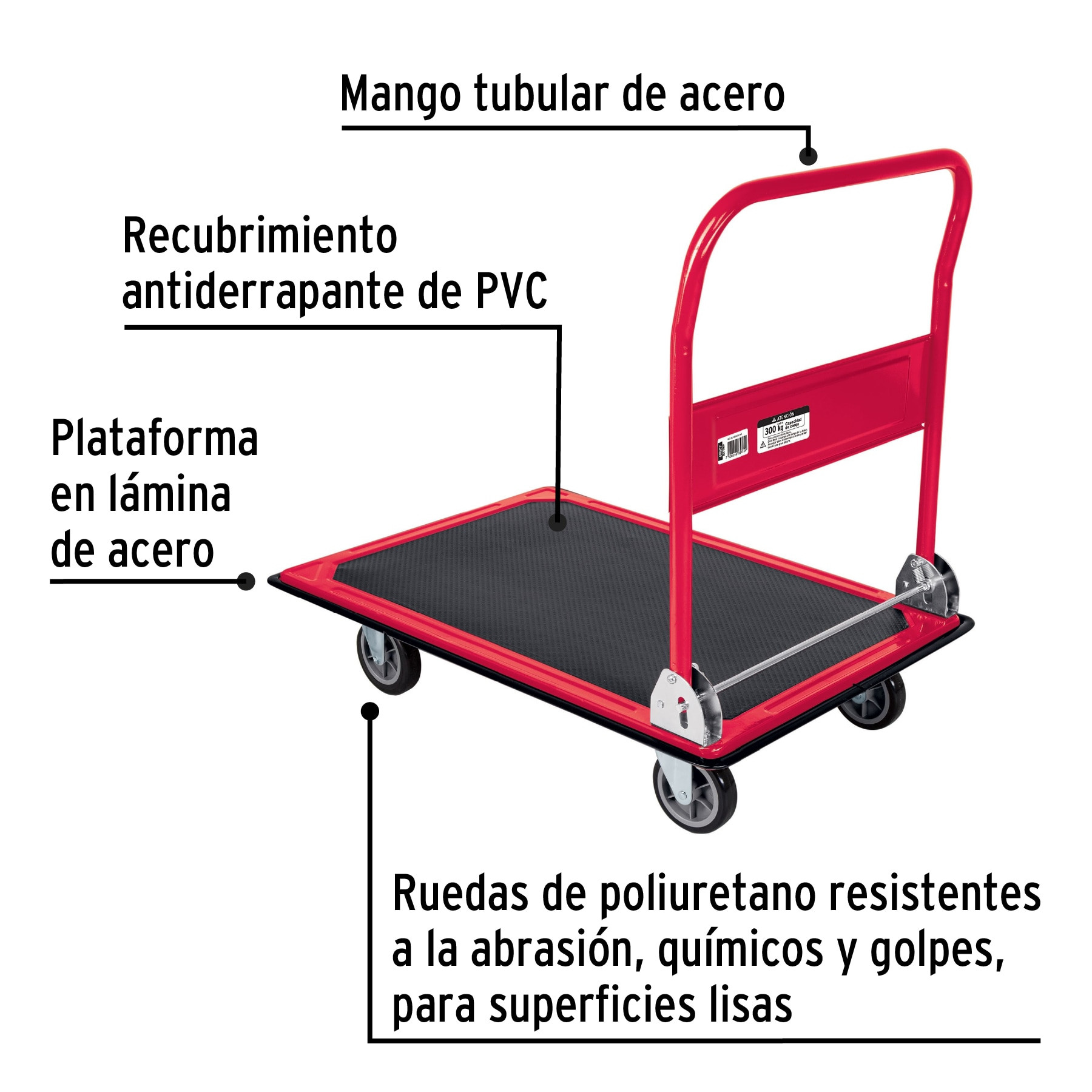 Carro de carga plegable tipo plataforma, 300 kg, Pretul, Diablos