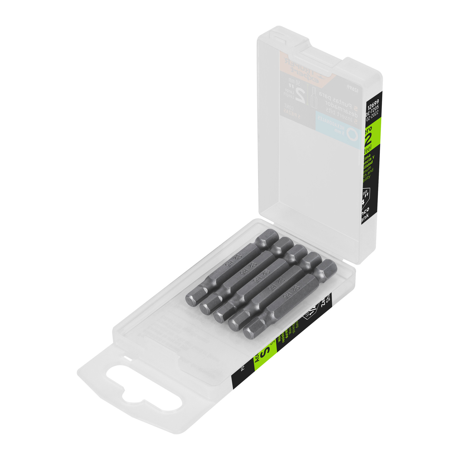 Estuche con 5 puntas hexagonales de 5 mm largo 2", EXPERT