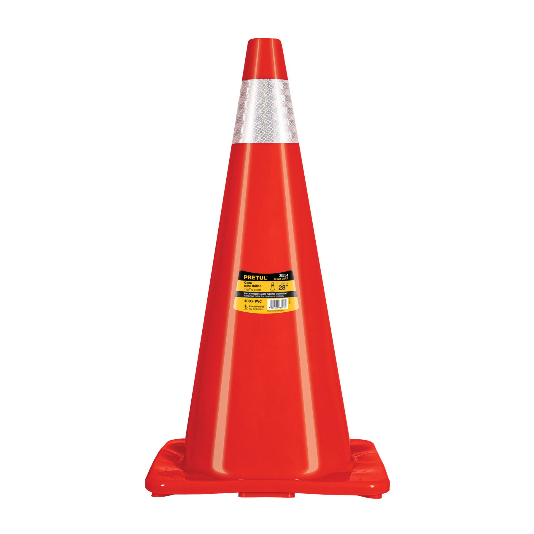 Cono de precaución de 70 cm de PVC con reflejante, PRETUL