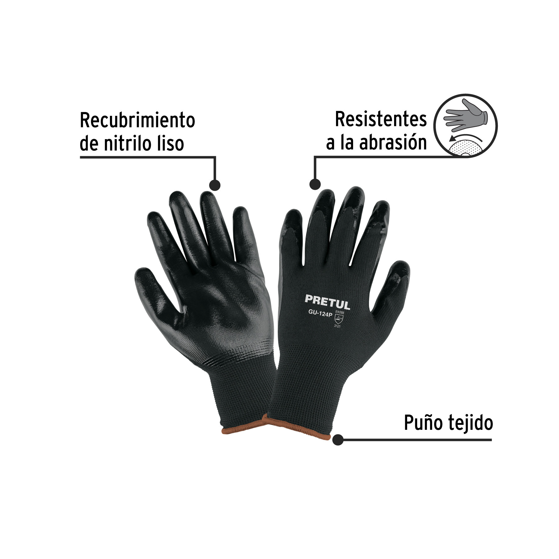 Guantes de nylon recubiertos de nitrilo, XG, PRETUL