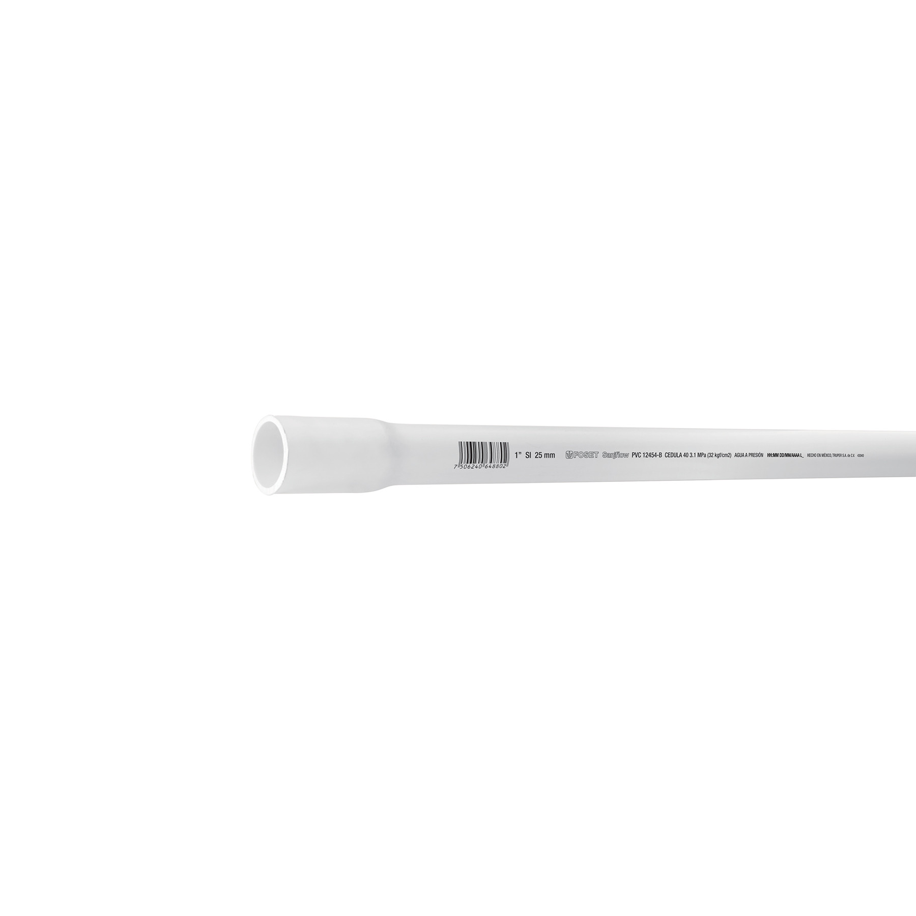 Tubo de 1" PVC hidráulico cédula 40, 3m, 1.4kg, FOSET