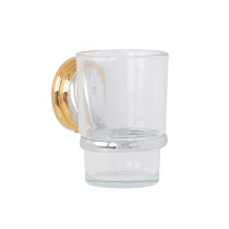 Portavaso cepillero con vaso de vidrio, cromo-oro,FOSET AQUA