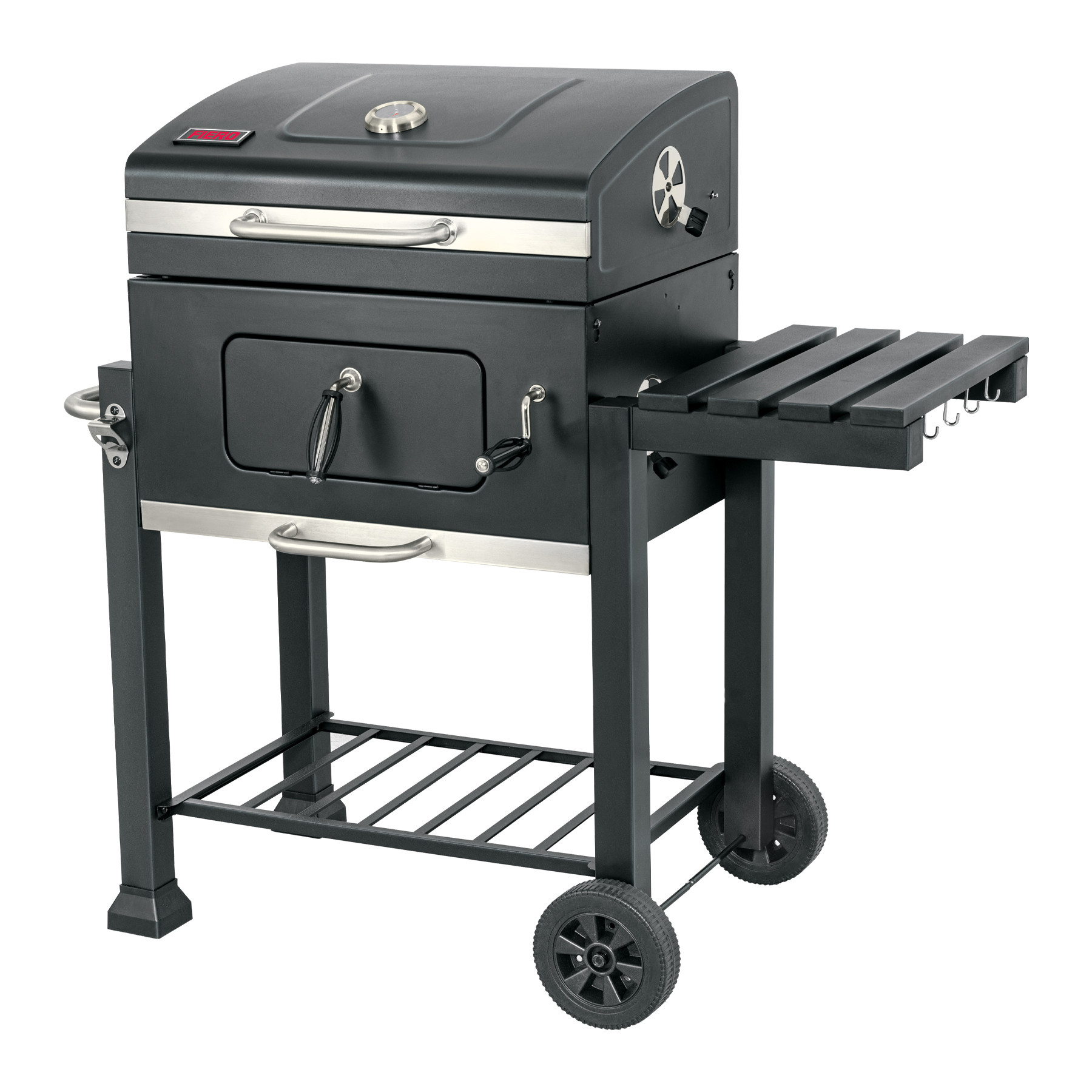 Asador de carbón de 24" con tapa, negro, FIERO