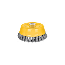 Carda copa 5" alambre trenzado fino, eje 5/8"-11, Pretul