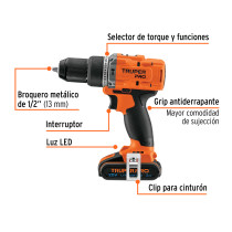 Rotomartillo 1/2", 20V, 1 batería 2Ah, PRO