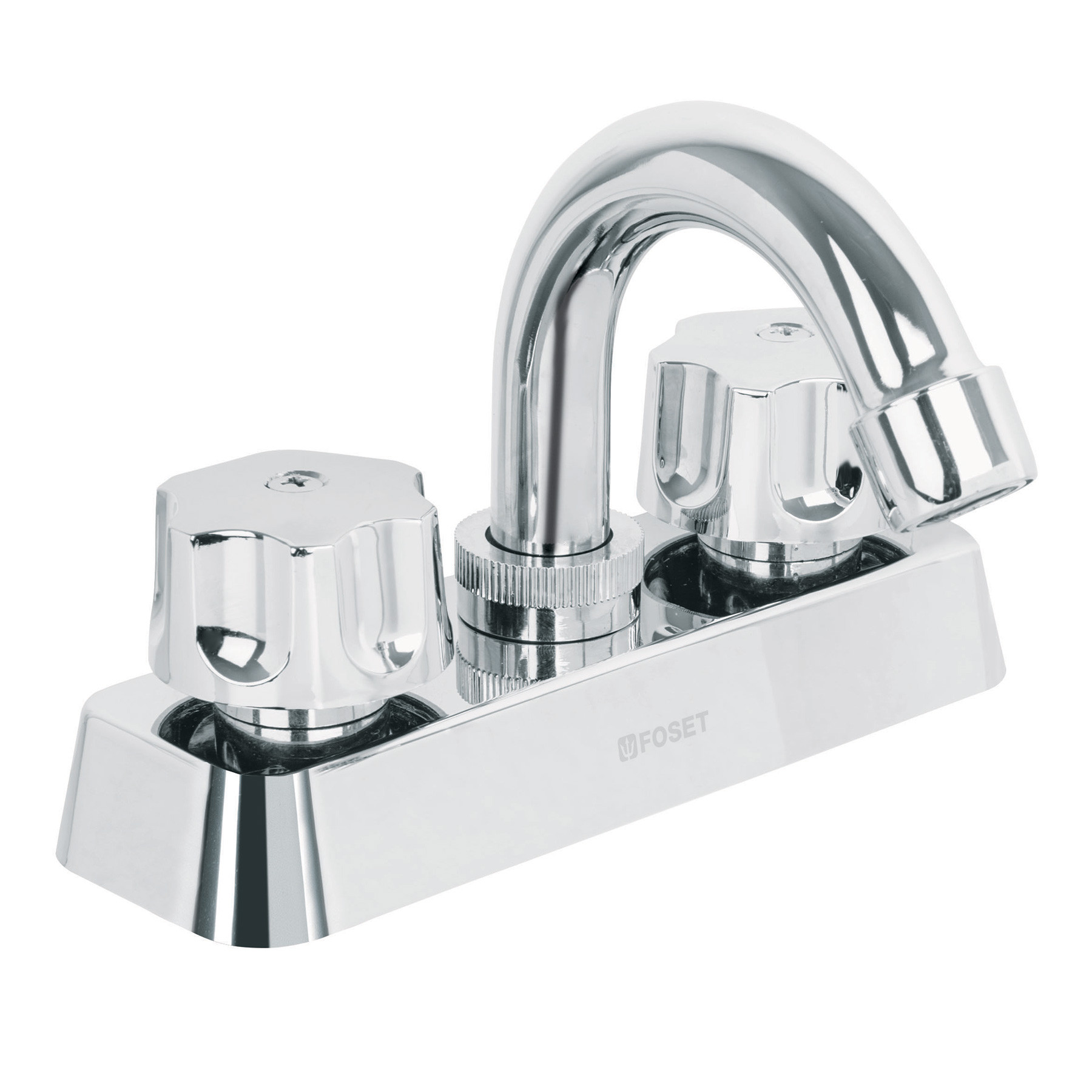 Mezcladora 4" lavabo, ABS, cuello curvo, hexagonal, BASIC