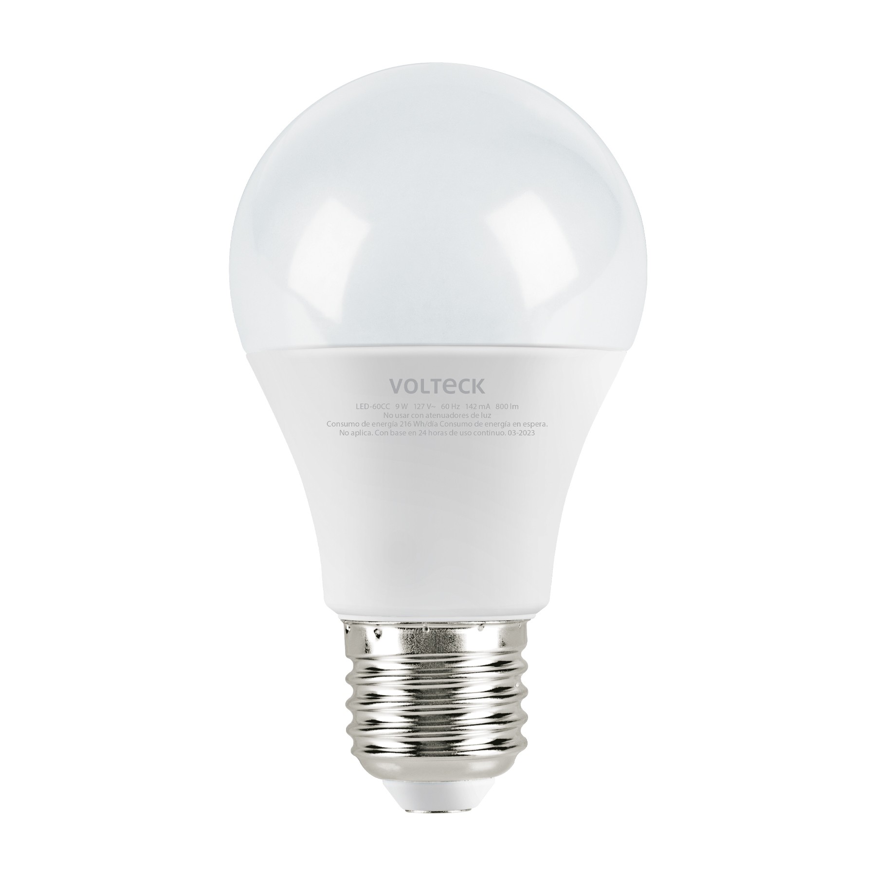 Lámpara LED tipo bulbo A19 9 W luz cálida, caja, Volteck