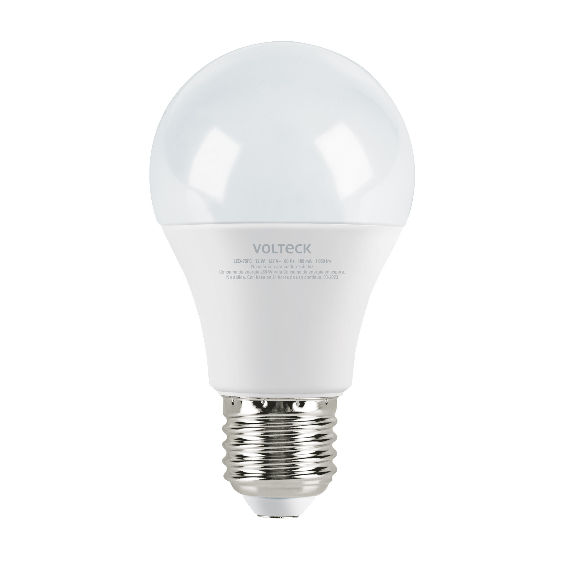 Lámpara LED tipo bulbo A19 12 W luz de día, caja, Volteck