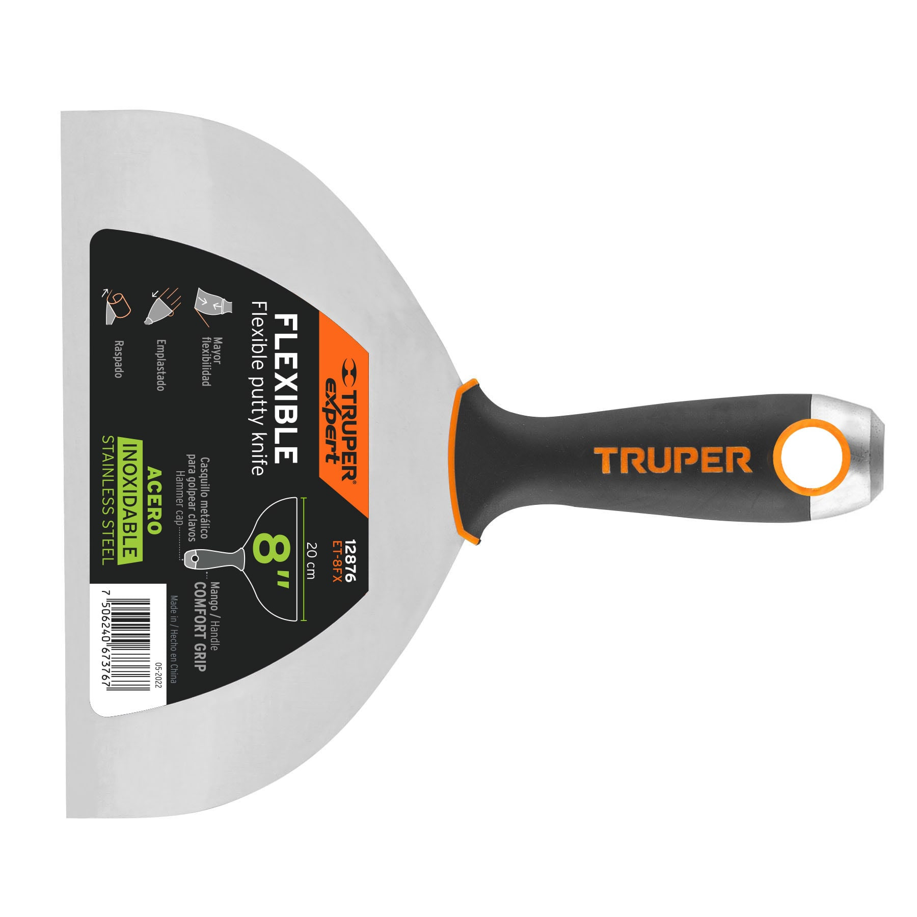 Espátula flexible 8" acero inoxidable, Comfort Grip, EXPERT