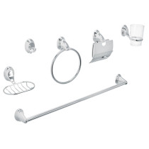 Juego de 6 accesorios para baño, cromo, FOSET AQUA