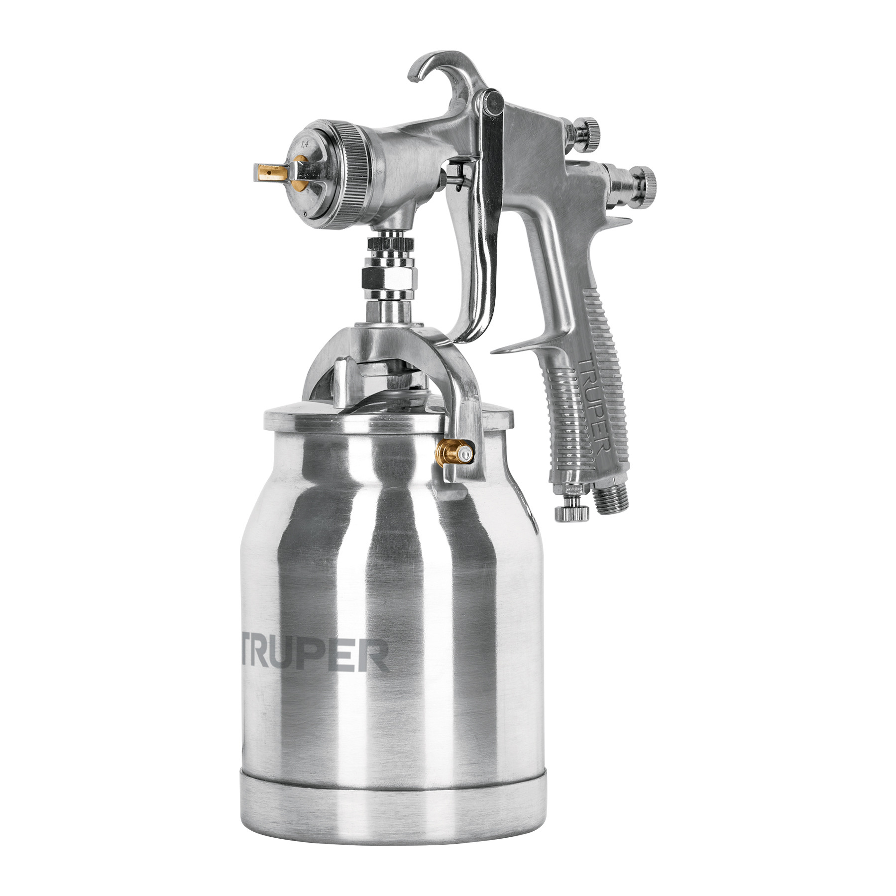 Pistola p/pintar succión HVLP vaso aluminio, 1.4 mm, TRUPER