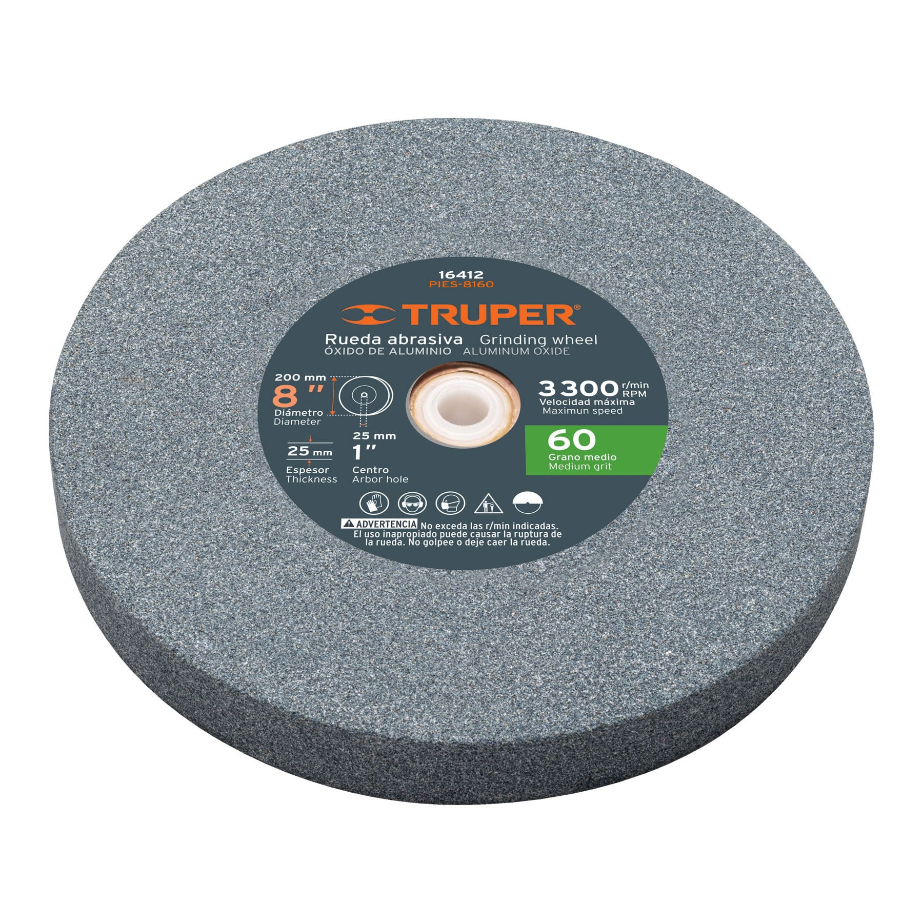 Rueda abrasiva p/esmeril 8"x25mm, óxido aluminio, grano 60