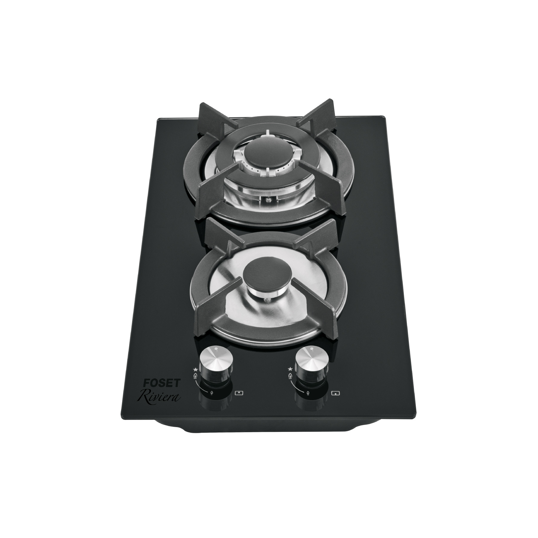 Parrilla gas empotrable 30cm, 2 quem, vidrio negro, RIVIERA