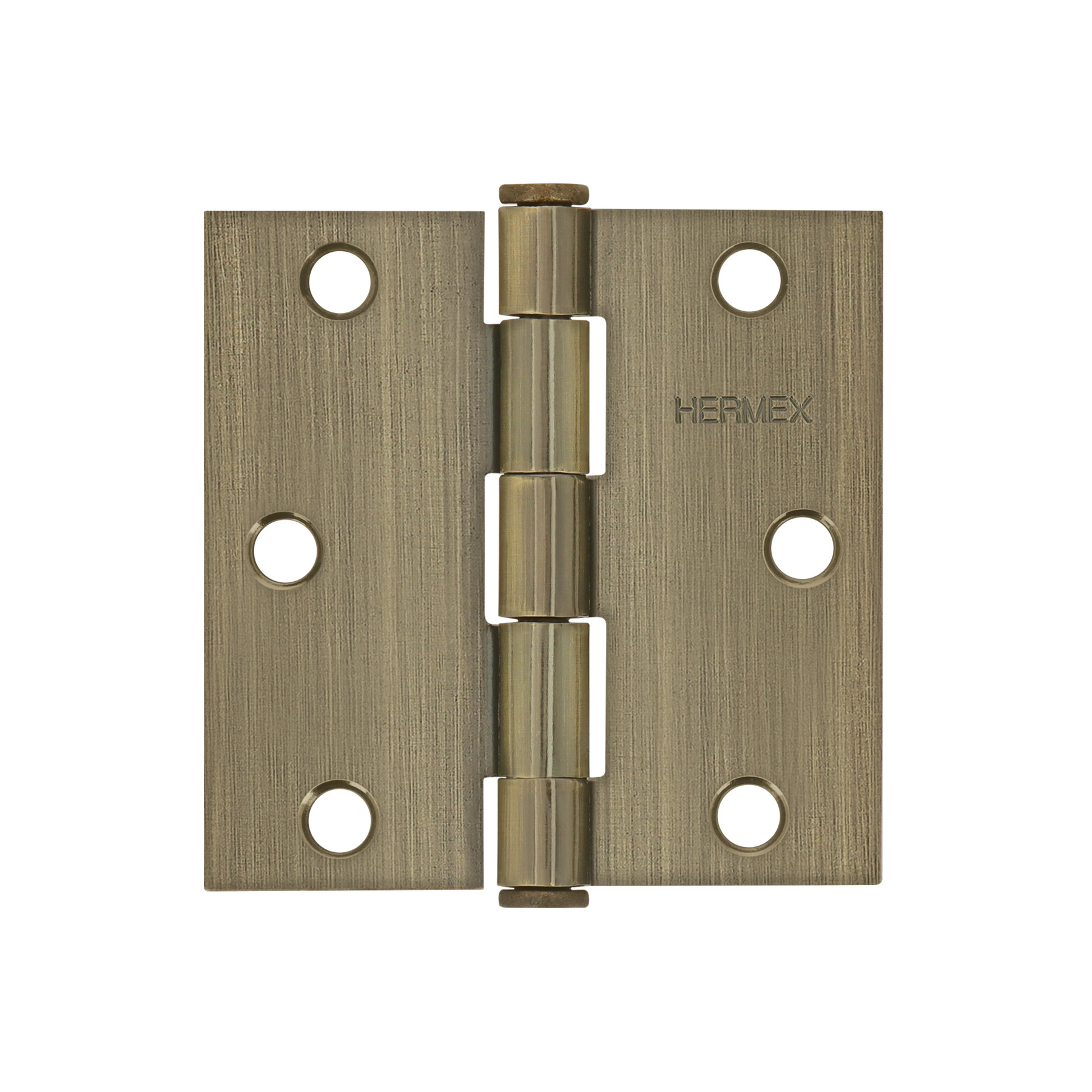 Bisagra cuadrada 3", latón antiguo, cabeza plana, HERMEX