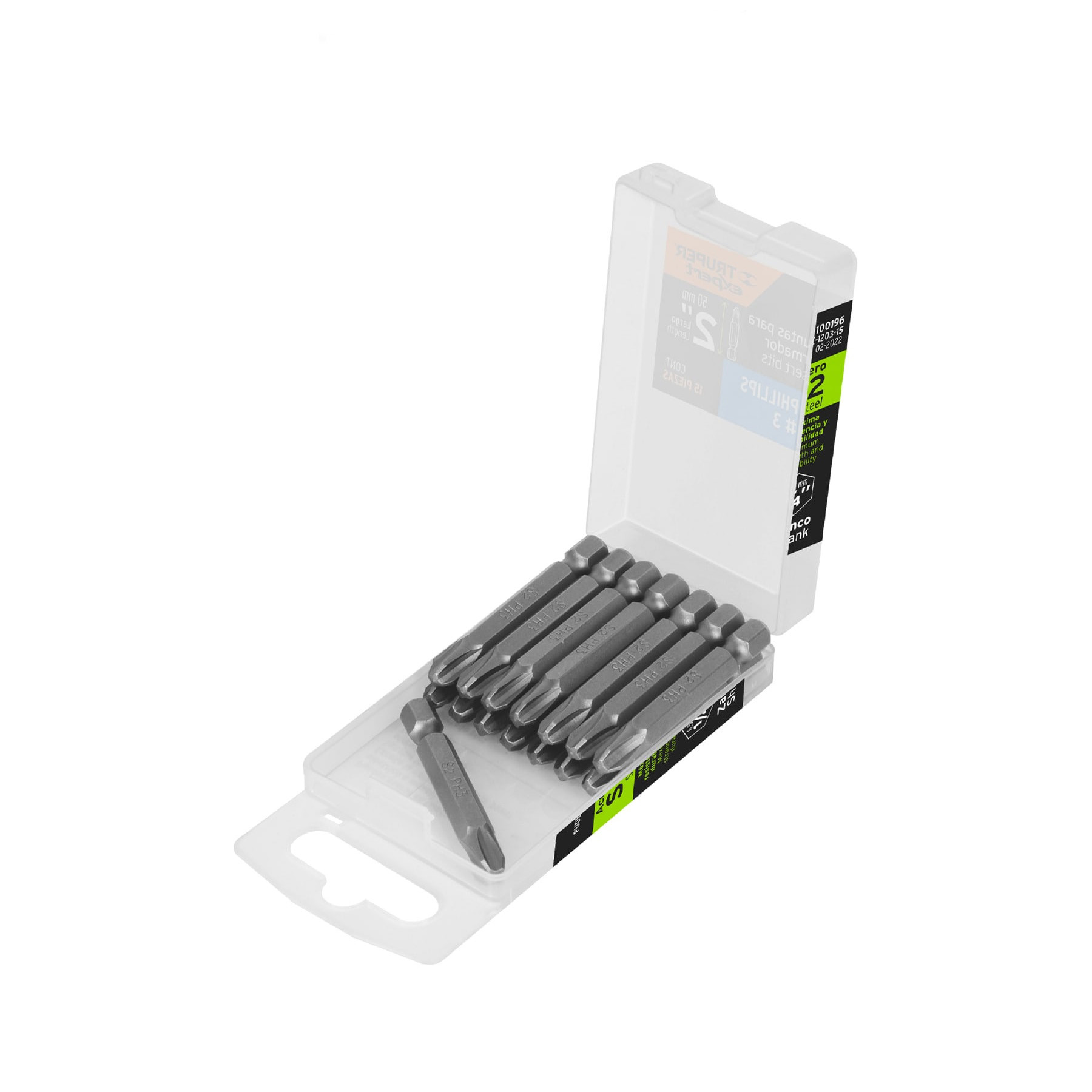 Estuche con 15 puntas de cruz PH3 largo 2", TRUPER EXPERT