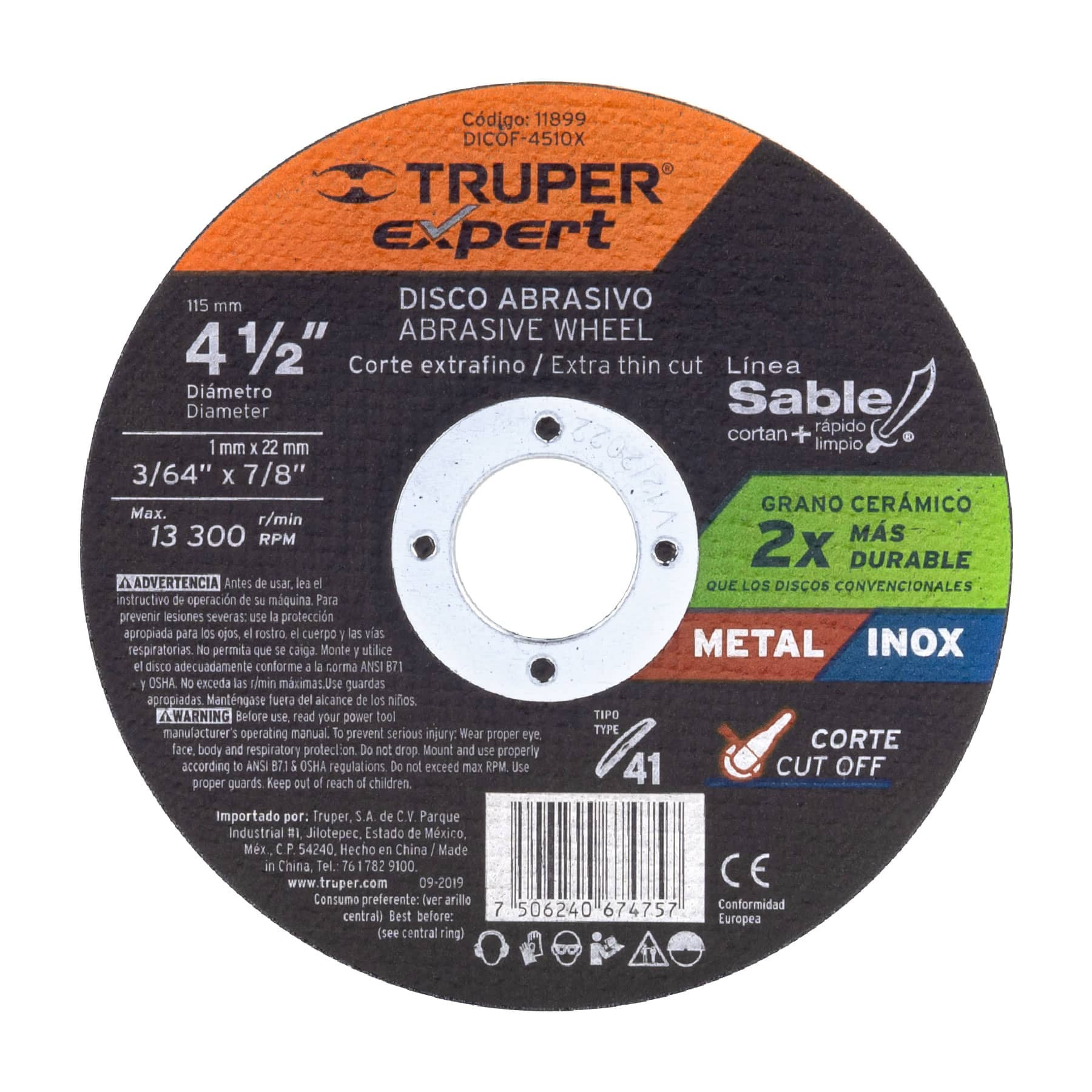 Disco abrasivo de corte preciso metal 4-1/2" x 1 mm, EXPERT