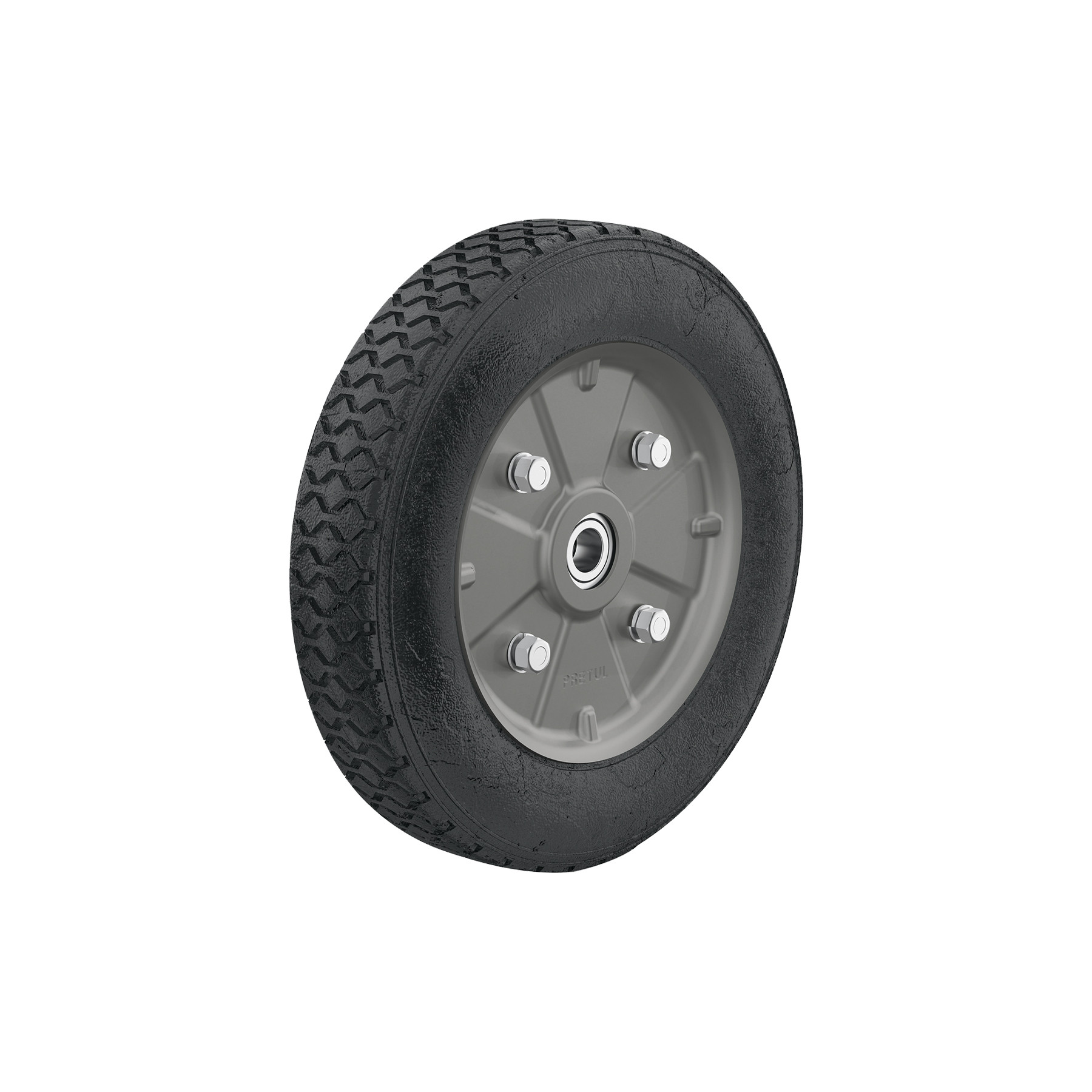 Rueda de hule sólido imponchable 10", doble balero, PRETUL