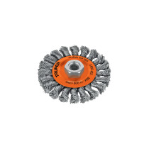 Carda circular 4" alambre trenzado, eje 5/8"-11, TRUPER