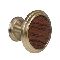 Perilla metálica, latón antiguo, inserto madera, HERMEX