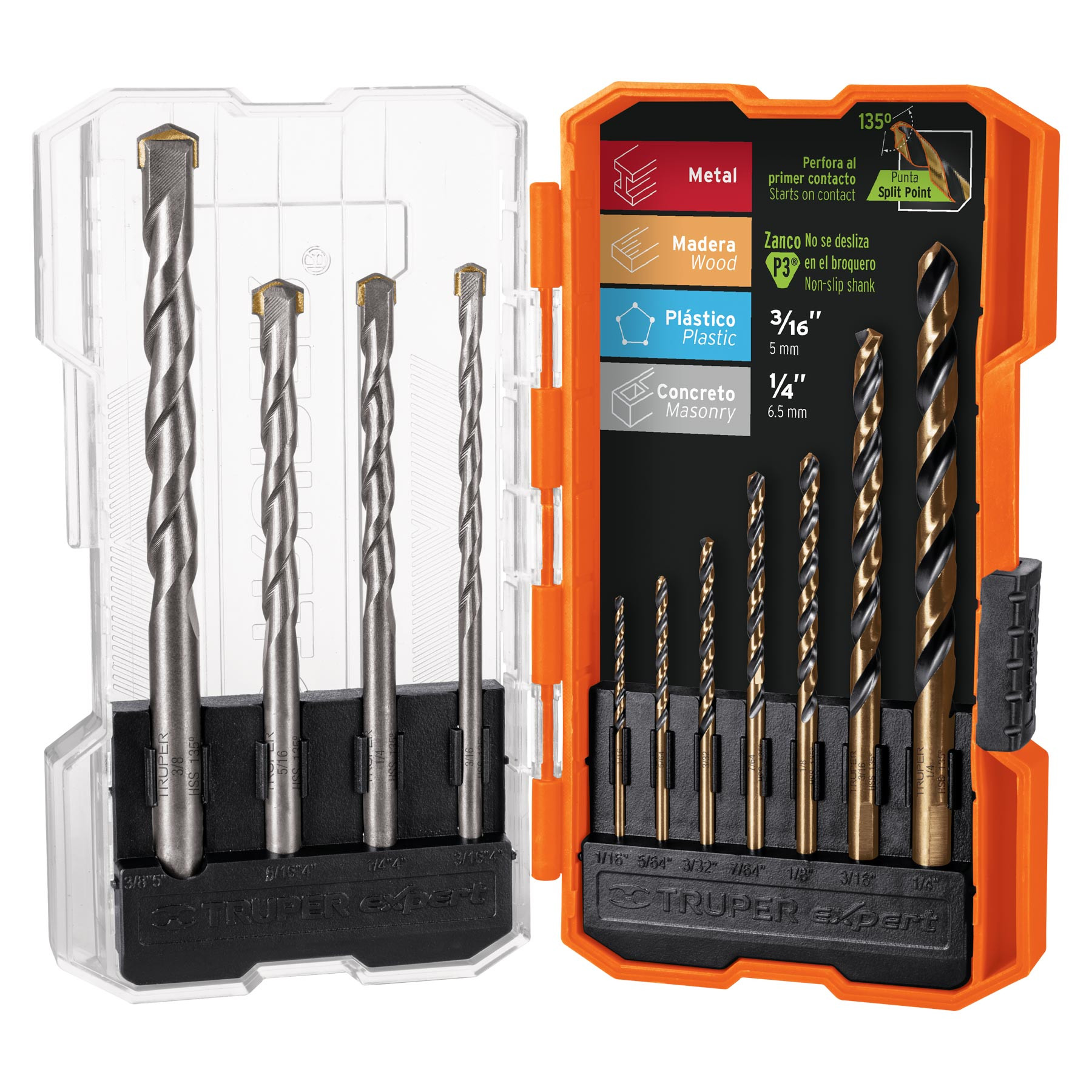 Juego de 11 brocas para metal y concreto en estuche, TRUPER