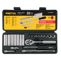 Juego de 22 herramientas 1/4" std para mecánico, PRETUL