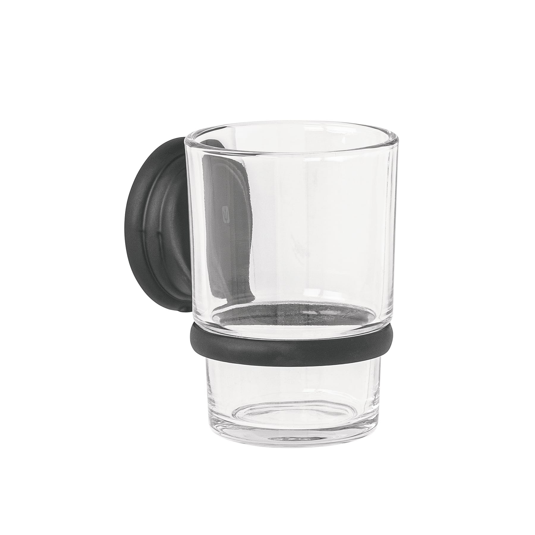 Portavaso cepillero con vaso de vidrio, negro, FOSET AQUA