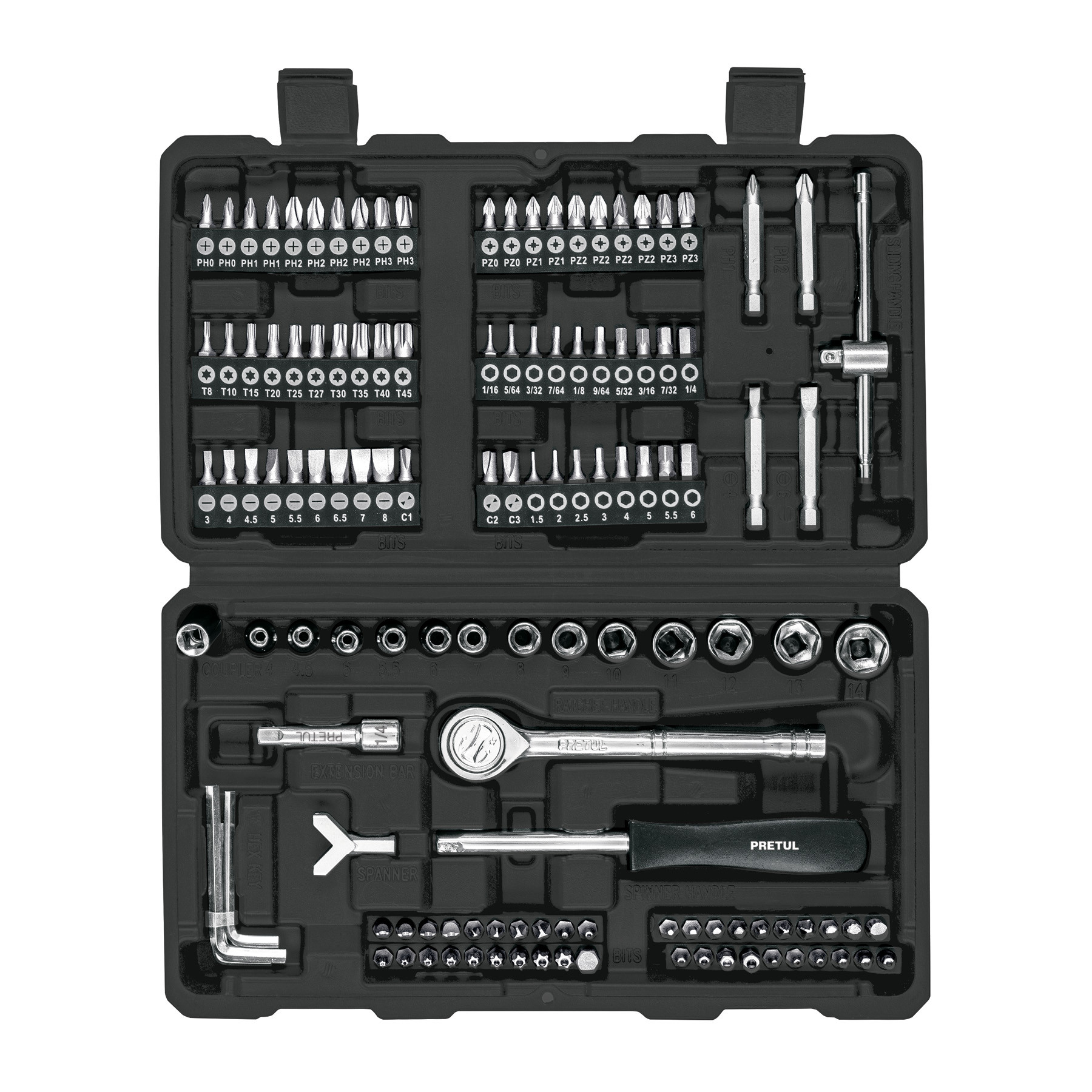 Juego de 130 herramientas 1/4" para mecánico, PRETUL