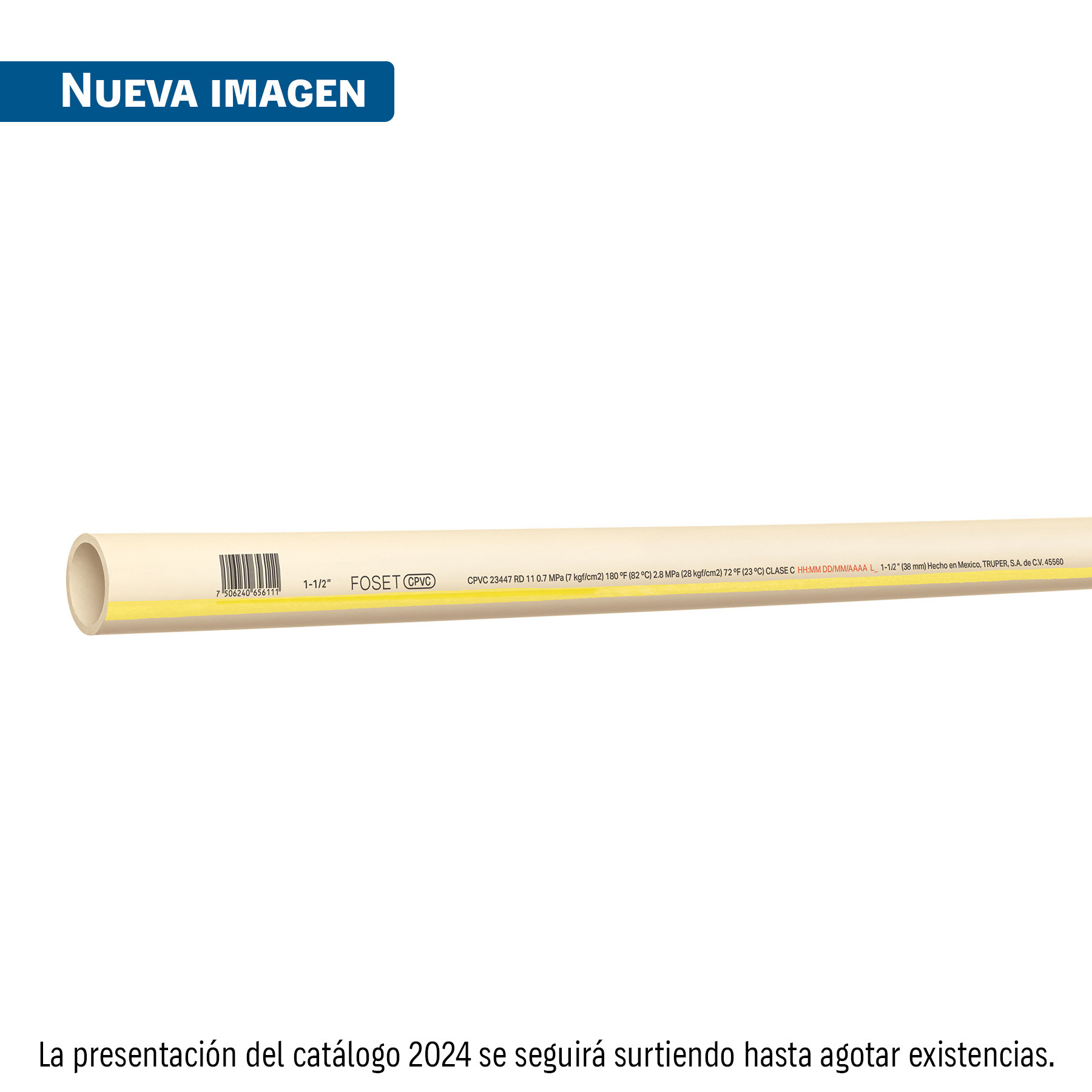 Tubo de 1-1/2" CPVC hidráulico RD 11, 3m, 2.1kg, FOSET