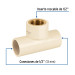 Tee de CPVC 1/2" rosca central hembra inserto latón, FOSET