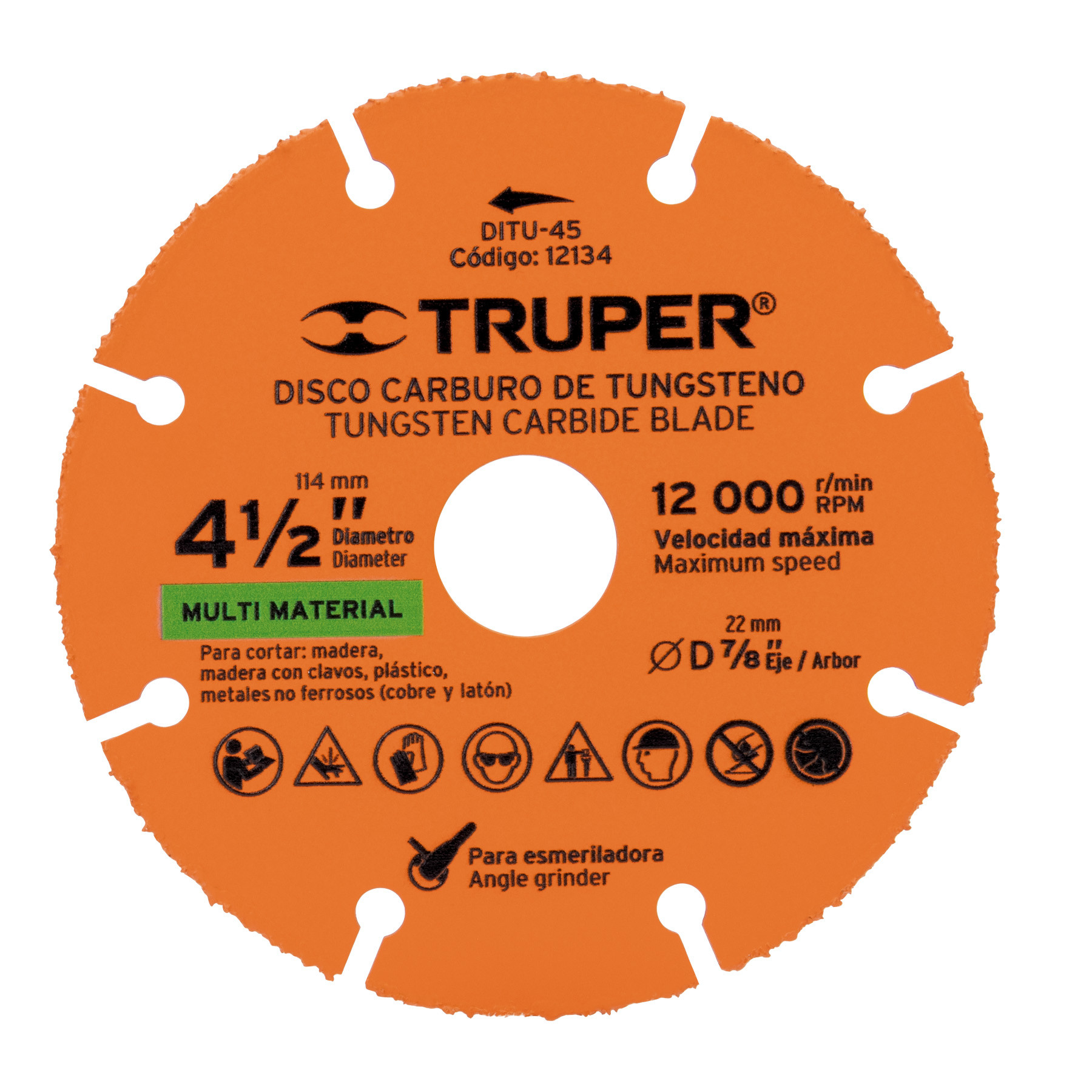 Disco 4-1/2" multimaterial de carburo de tungsteno, TRUPER