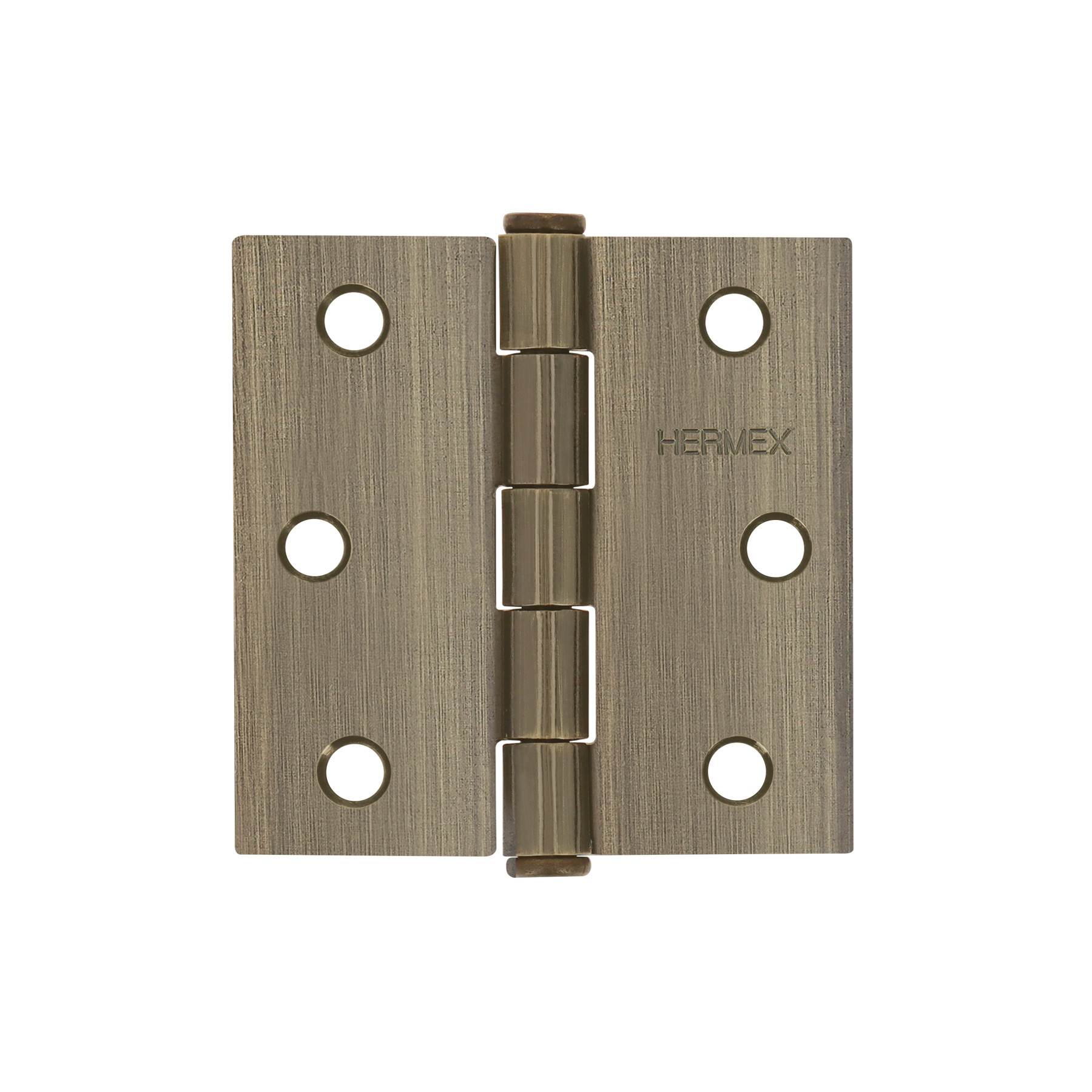 Bisagra cuadrada 2-1/2", latón antiguo, cabeza plana, HERMEX