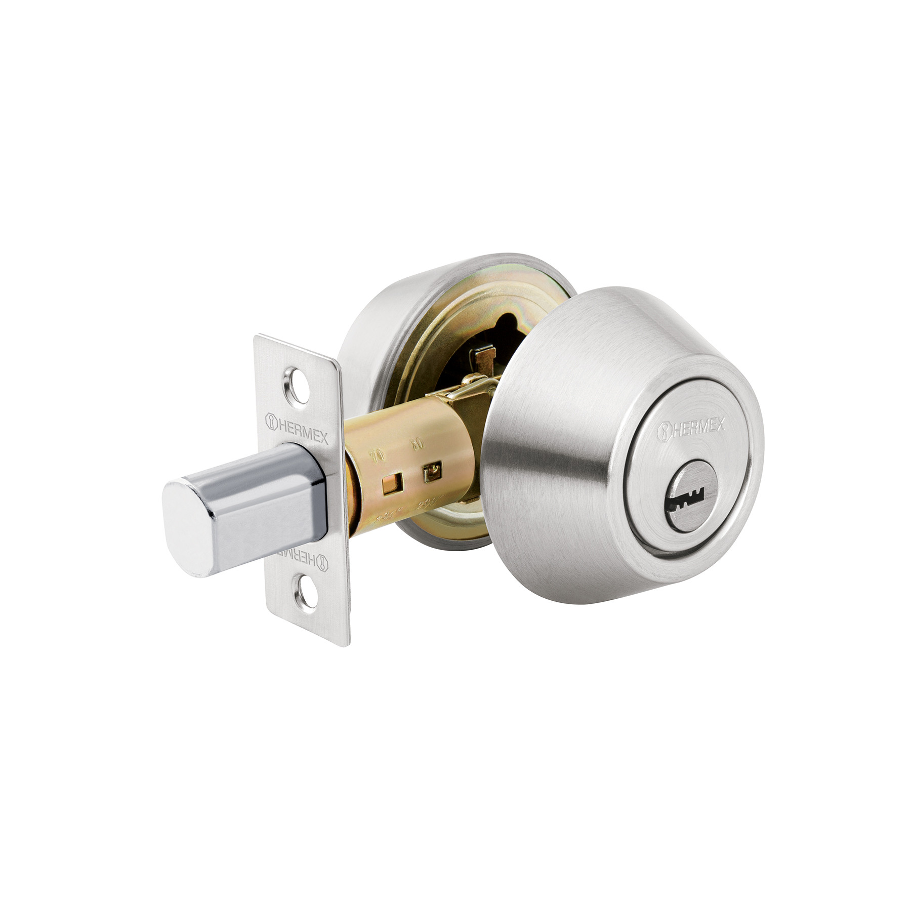 Cerrojo llave-llave cromo mate, llave puntos, HERMEX