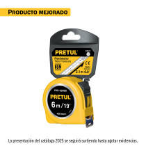 Flexómetro amarillo 6 m cinta 25 mm, en tarjeta, PRETUL