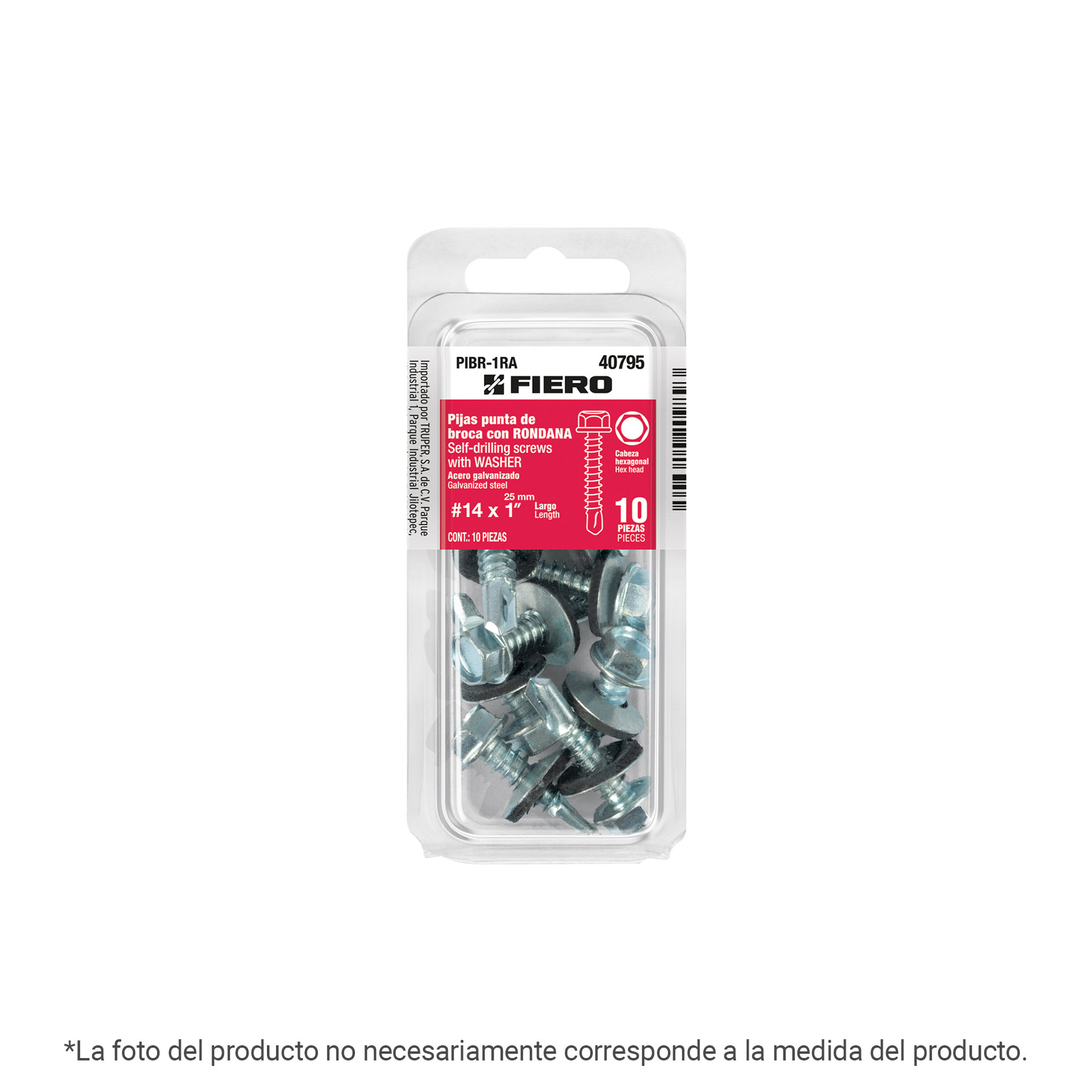 Blíster 7 pijas #14x1-1/2" hexagonal punta broca con rondana
