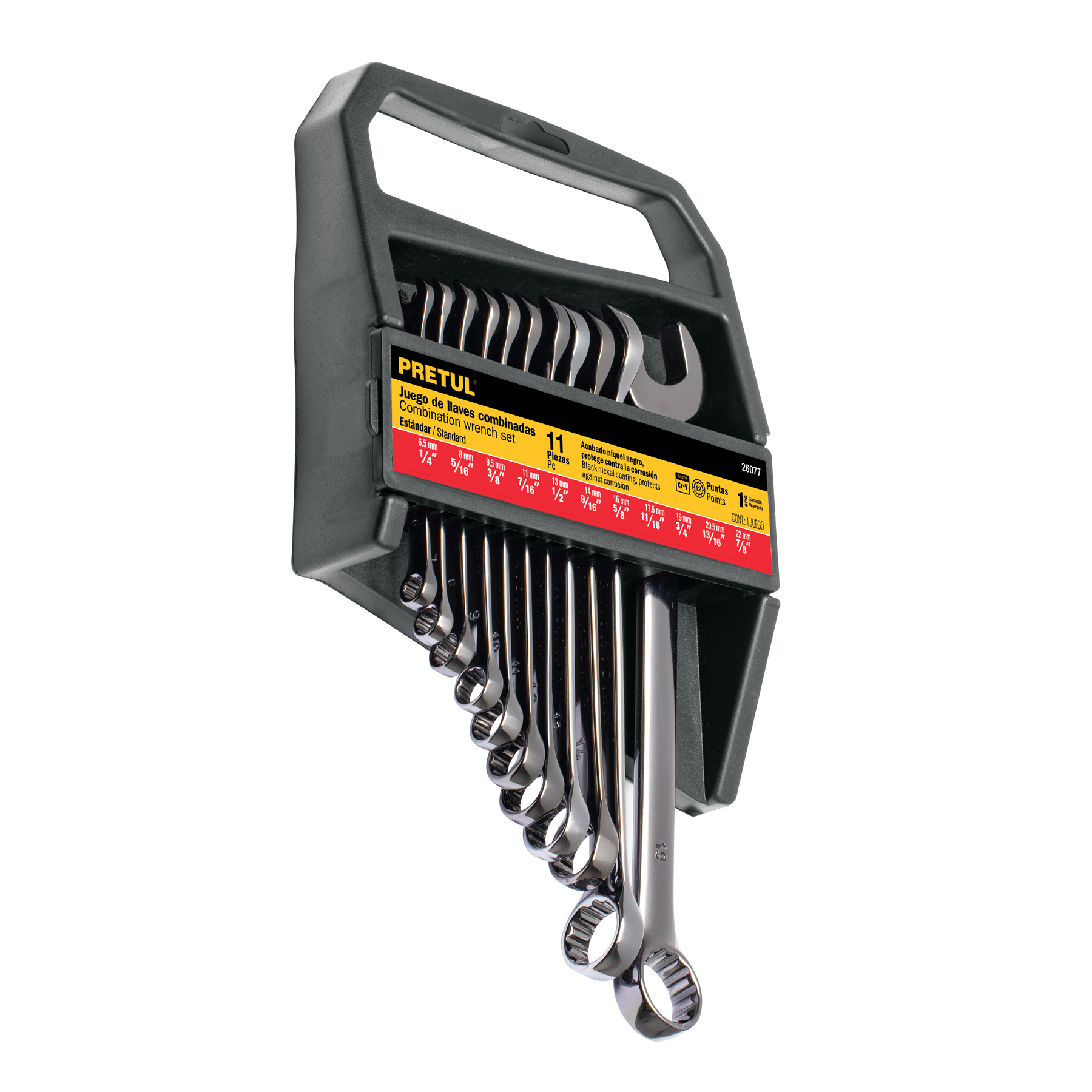 Juego de 11 llaves combinadas std, acabado gun metal, PRETUL