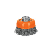 Carda copa 3" alambre ondulado fino, eje 5/8"-11, TRUPER