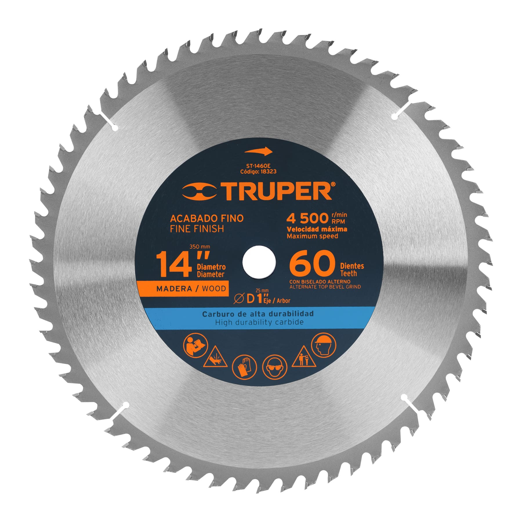 Disco sierra 14" para madera, 60 dientes centro 1", TRUPER