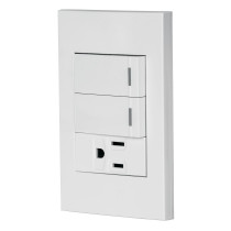 Placa armada 2 interruptores,1 contacto,1mod,Española,blanco
